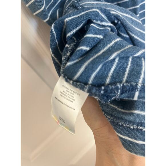 Coastal Blue Stripe Cotton Pocket Tank Dress Short Small Nautical Light Cover Up - Picture 7 of 7